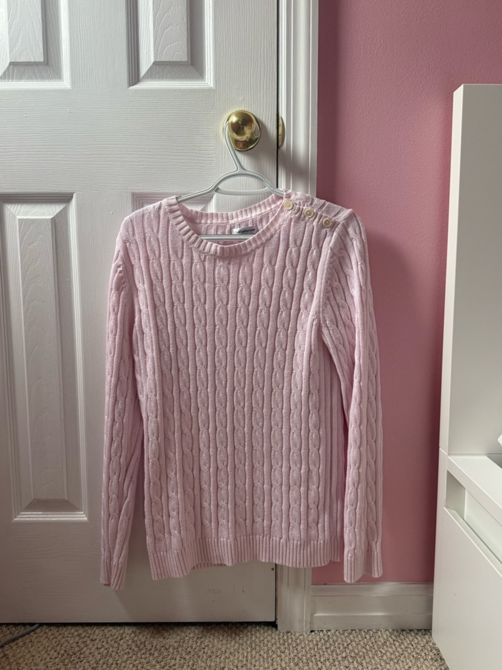 Croft & Barrow Pink Cable-Knit Button Accent Pullover Sweater Women Long Sleeve